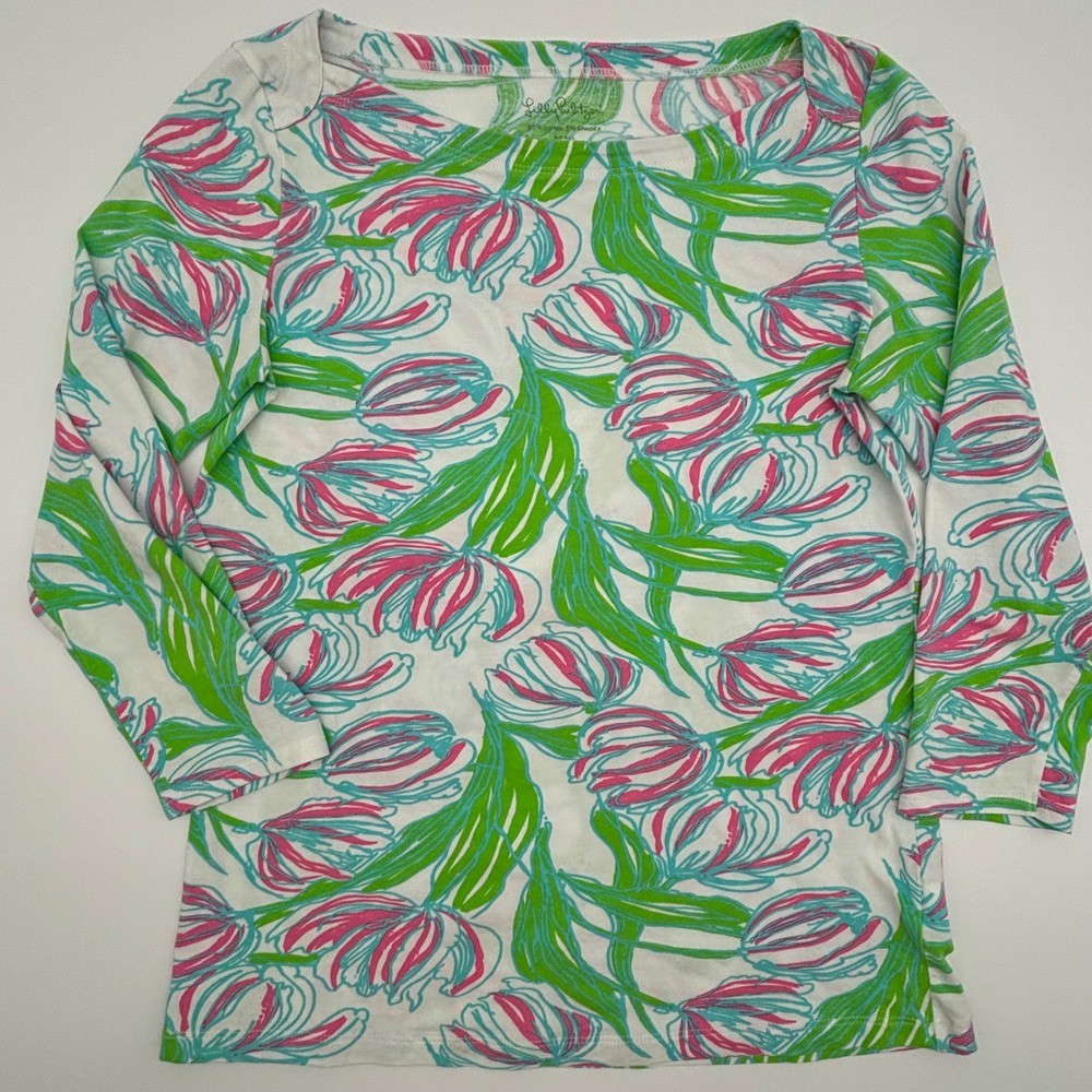 Lilly Pulitzer Top Women's Small Floral Print 3/4 Sleeve Colorful - Picture 2 of 7